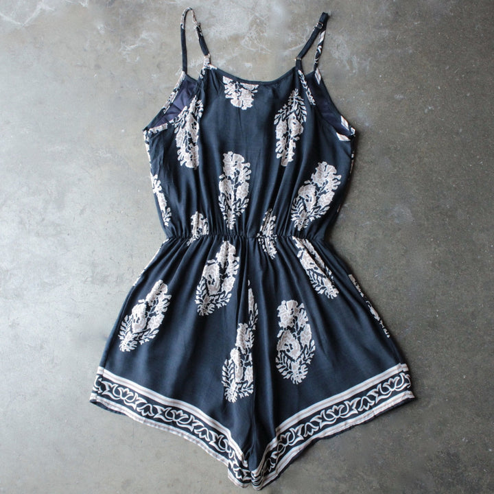 reverse - free fall boho print navy + cream romper - shophearts - 3