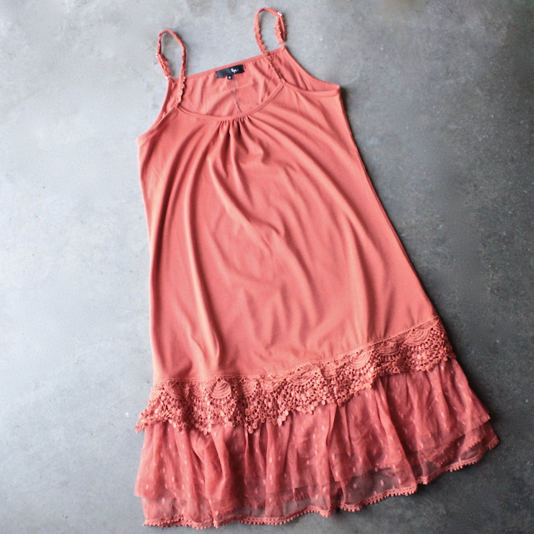 Ryu whimsical fairytale lace dress slip - burnt orange - shophearts