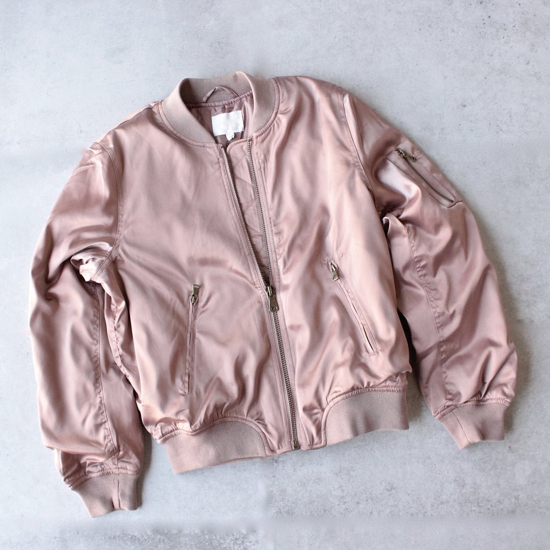 padded satin bomber jacket - mauve - shophearts - 1