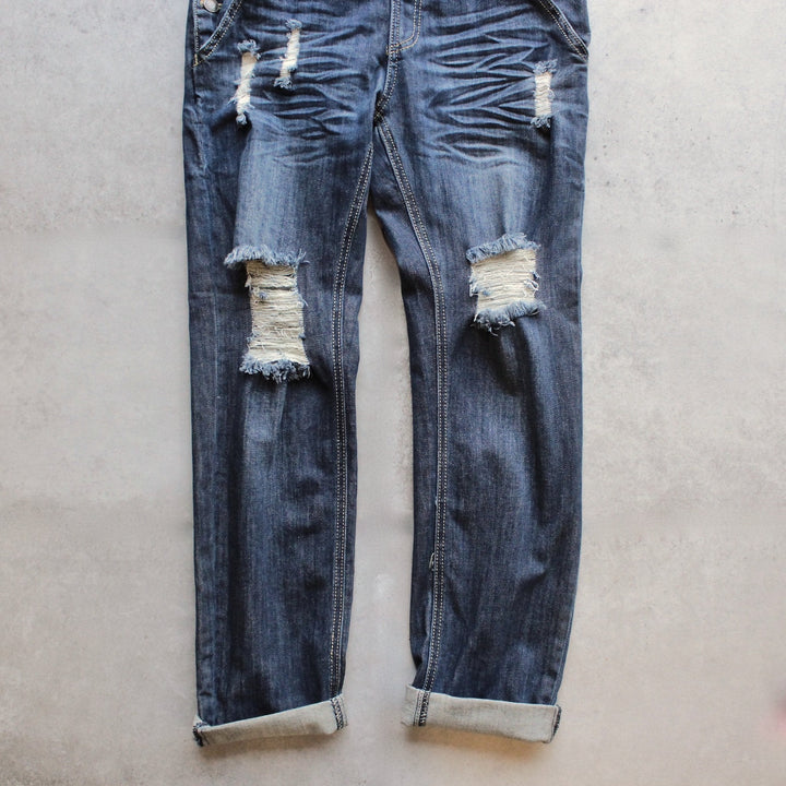 ripped denim medium wash overalls - shophearts - 3