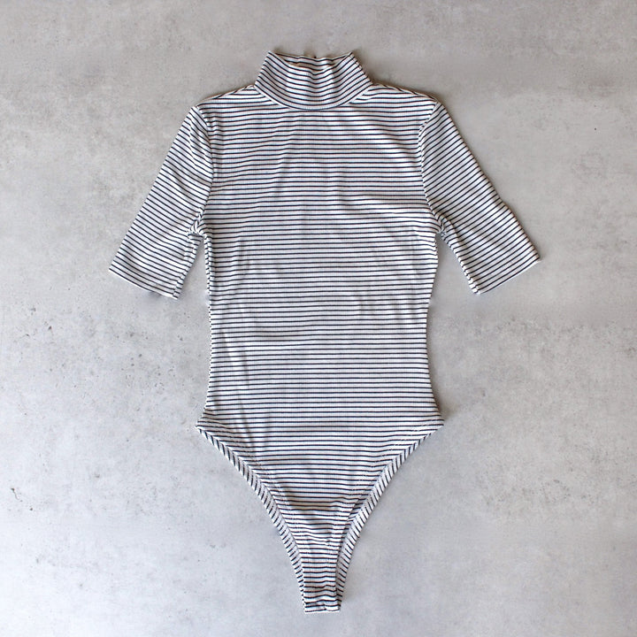 turtleneck striped ribbed bodysuit - shophearts - 1