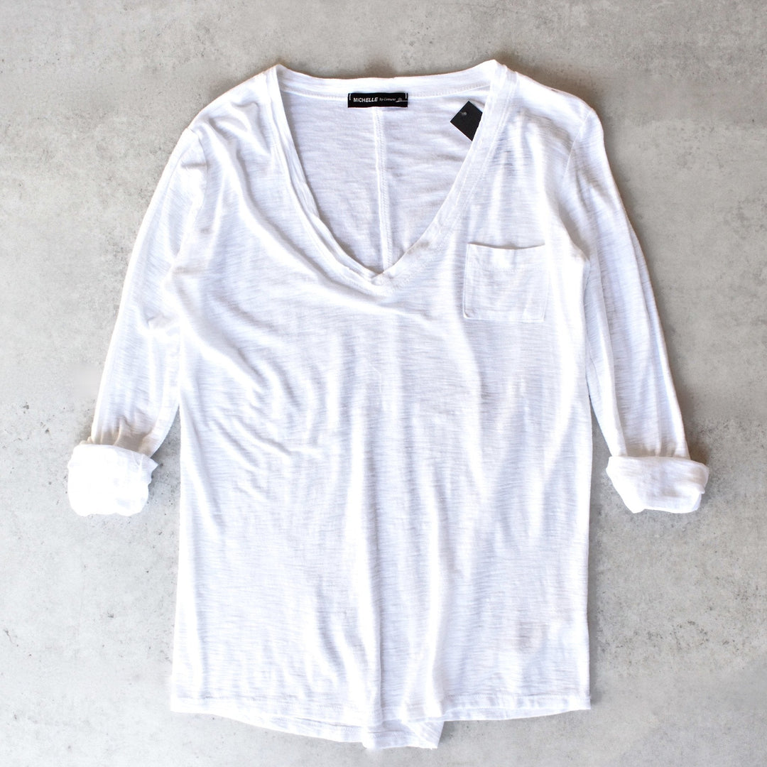 Michelle by Comune - 'Modesto' V-Neck Jersey Tee in White - shophearts - 1