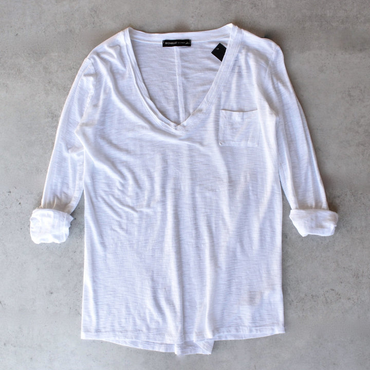 Michelle by Comune - 'Modesto' V-Neck Jersey Tee in White - shophearts - 2