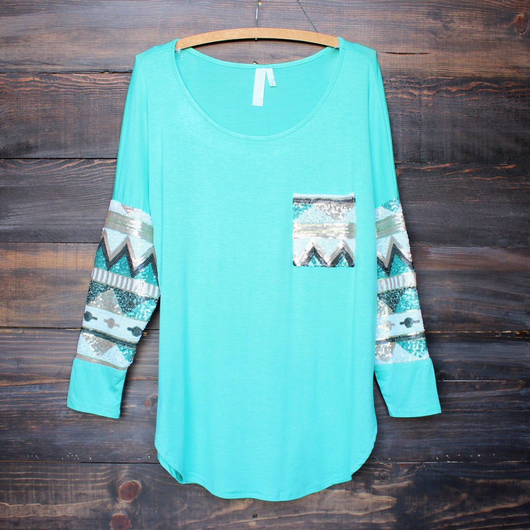 chevron sequin aztec sleeve tunic (more colors) - shophearts - 3