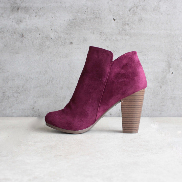 almond toe stacked heel vegan suede booties - shophearts - 4