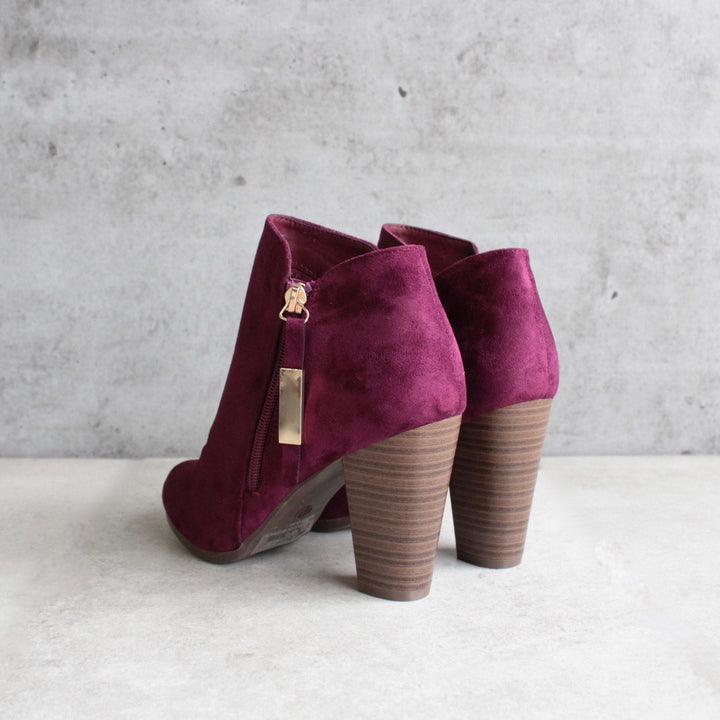 almond toe stacked heel vegan suede booties - shophearts - 5