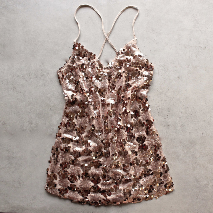 set the tone sequin disc mini dress - rose gold - shophearts - 1