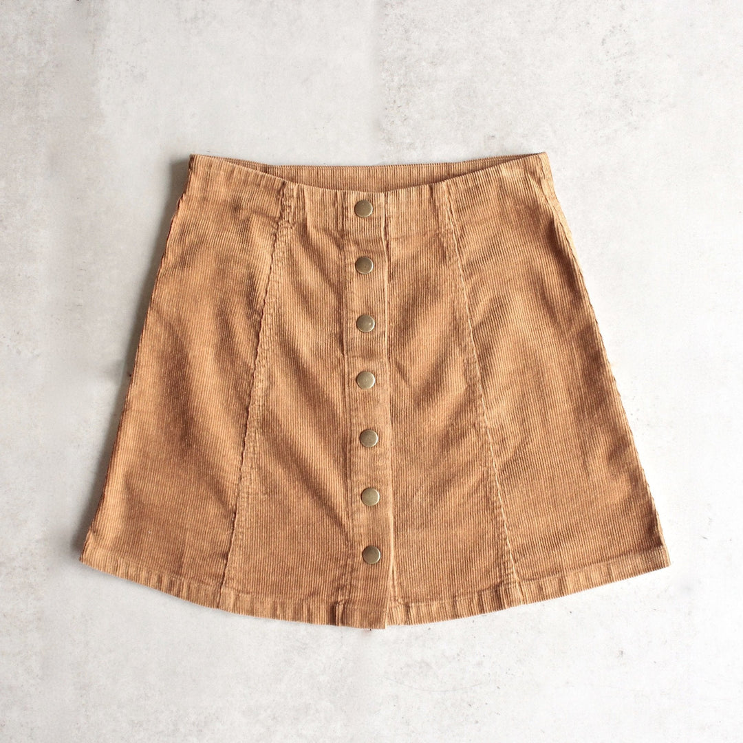 corduroy button up a line skirt - camel - shophearts - 1