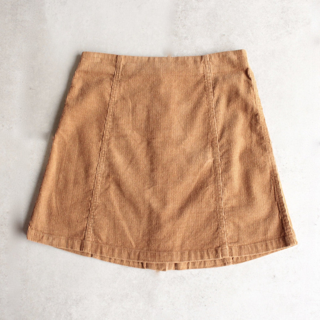 corduroy button up a line skirt - camel - shophearts - 2