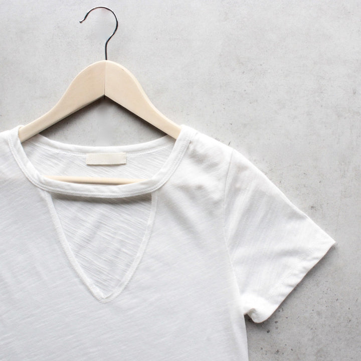 slub choker v neck tee - ivory - shophearts - 2