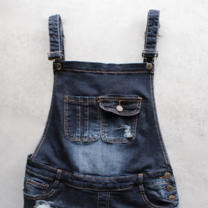 distressed denim overall short - shophearts - 3