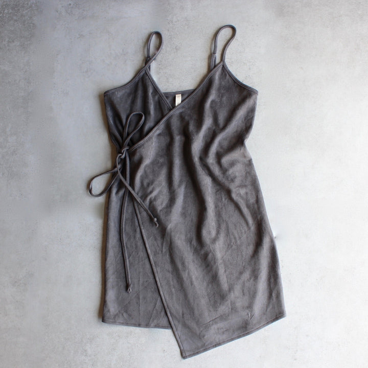 faux suede wrap cami dress - shophearts