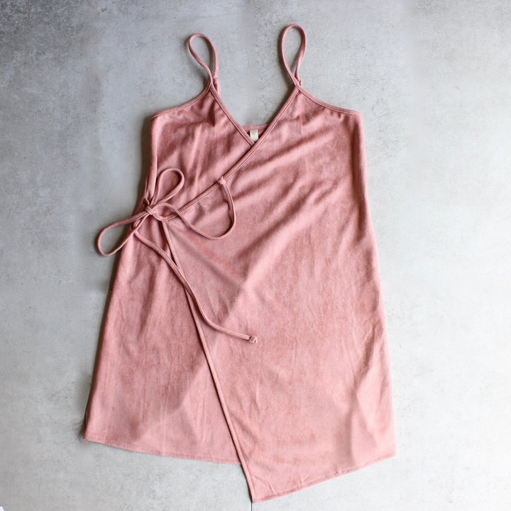 faux suede wrap cami dress - shophearts