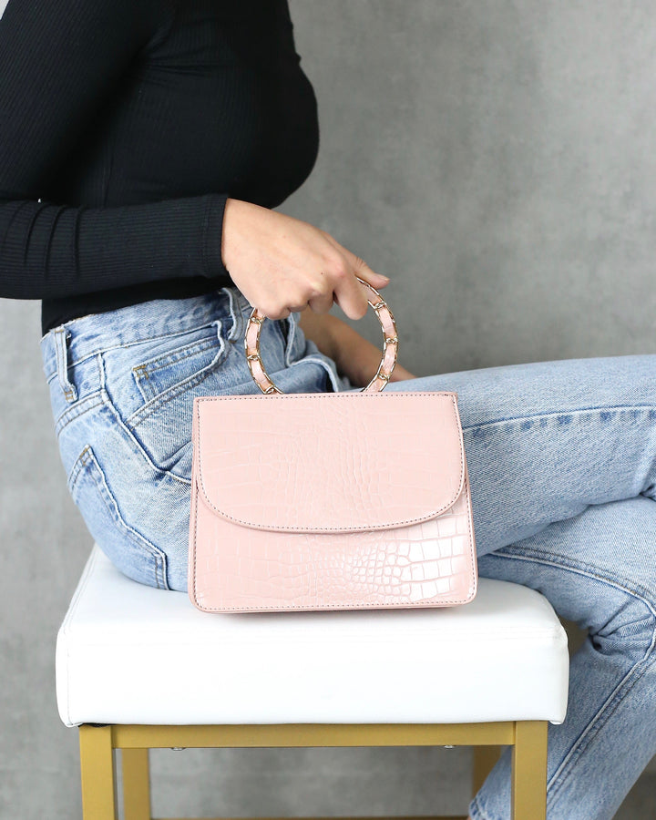 No Apologies Vegan Leather Faux Crocodile Chain Link Top Handle Cross Body Handbag in More Colors