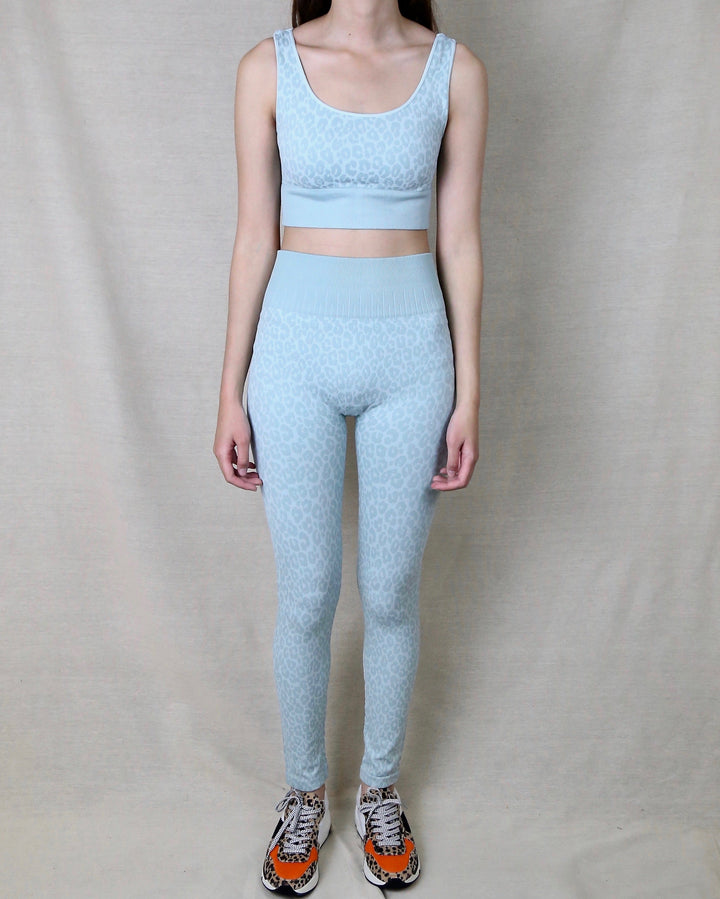 Seamless Leopard Athletic Set (TOP AND BOTTOM SEPARATE) in Aqua Haze