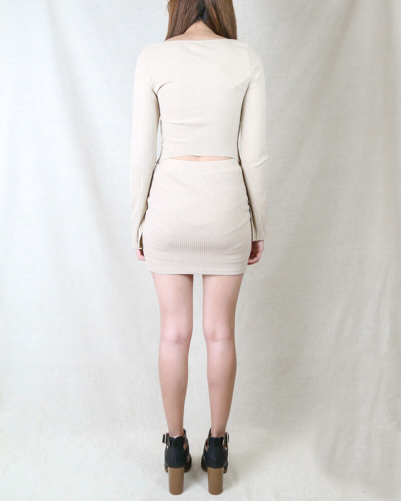 Leila Ribbed Two Piece Set in Mocha