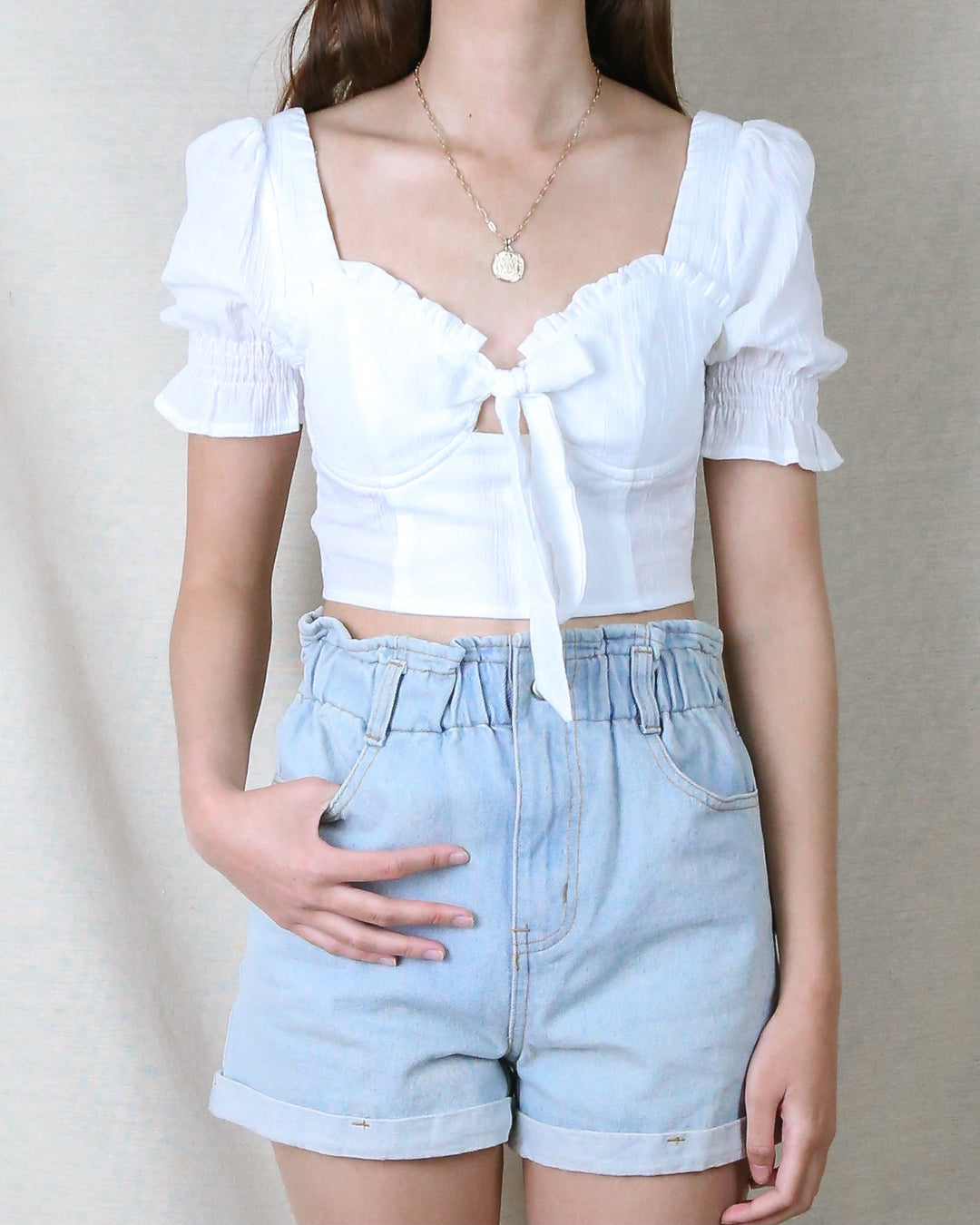 Distraction Bustier Cropped Blouse in White