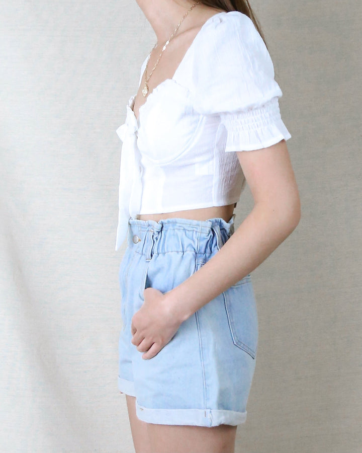 Distraction Bustier Cropped Blouse in White