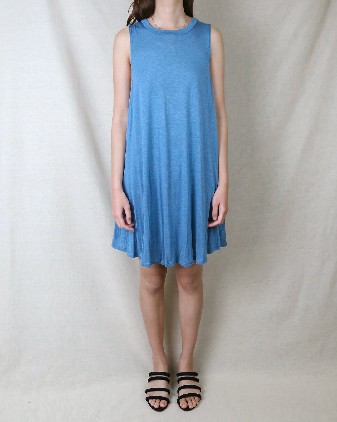 basics - sleeveless - dress - tank dress - heather blue