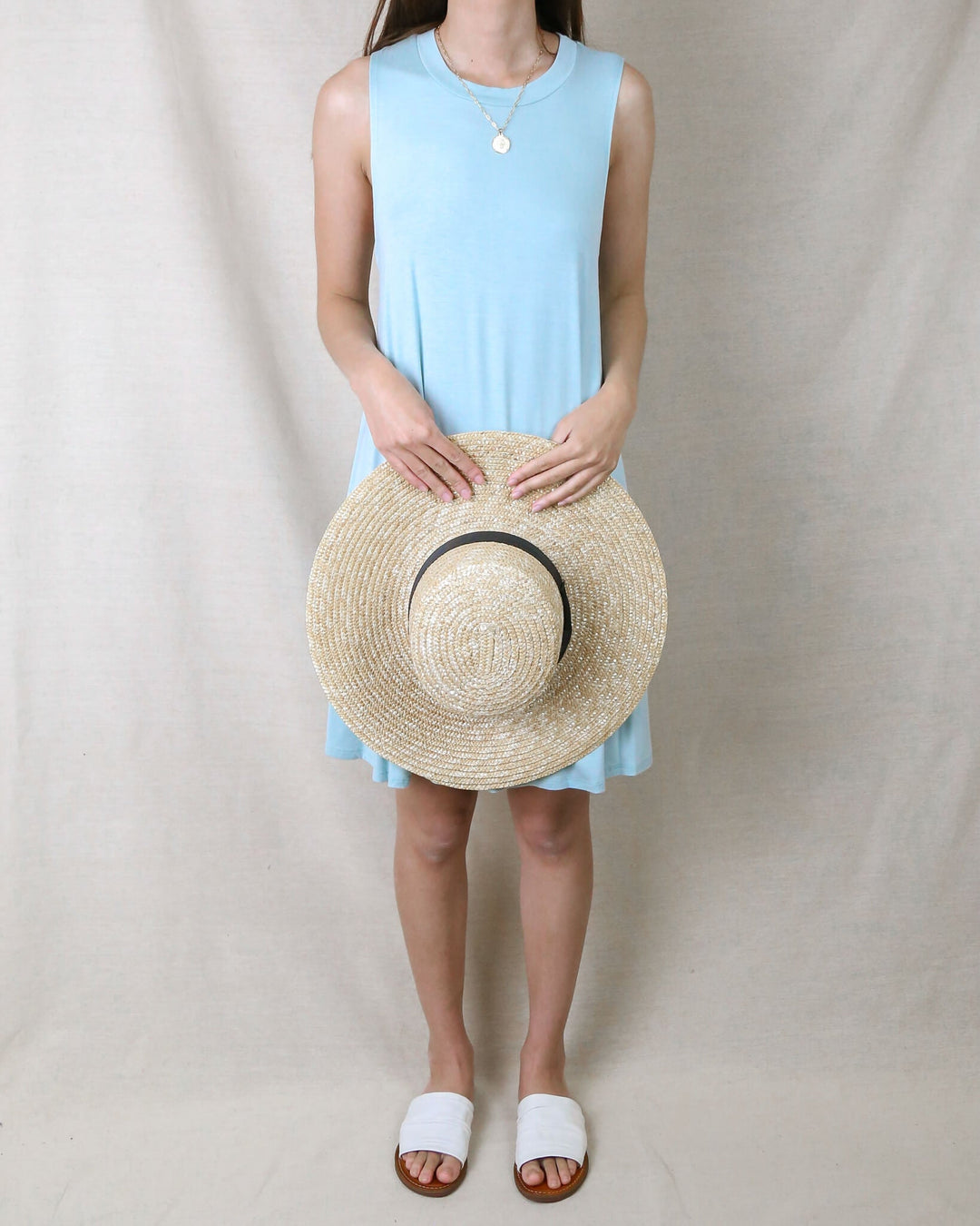 Basic Sleeveless Swingy Tank Dress in Mint