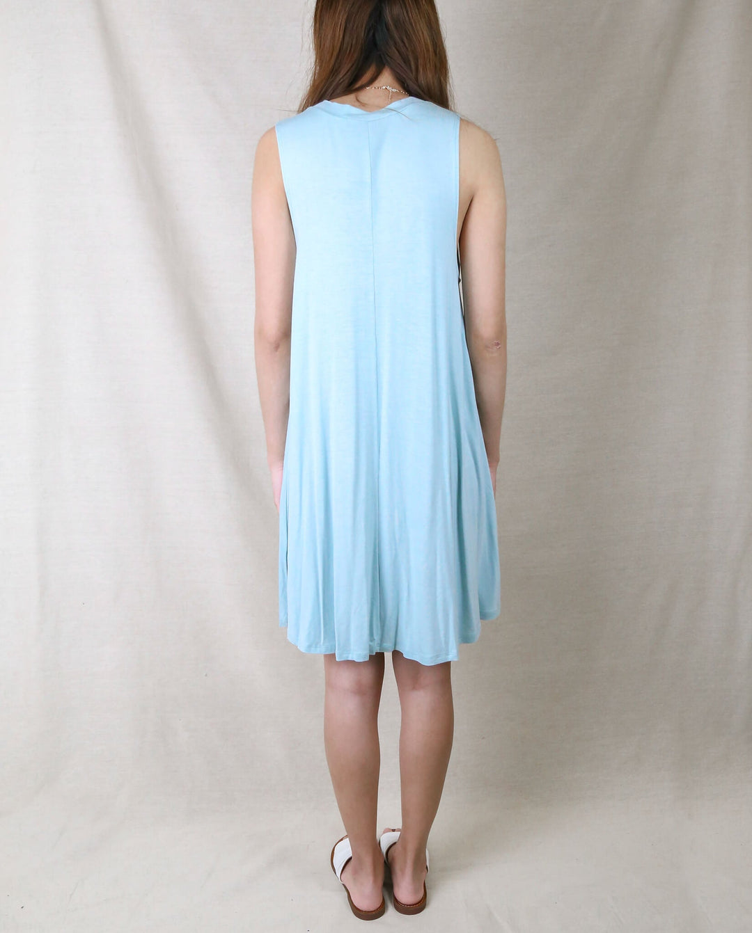 Basic Sleeveless Swingy Tank Dress in Mint