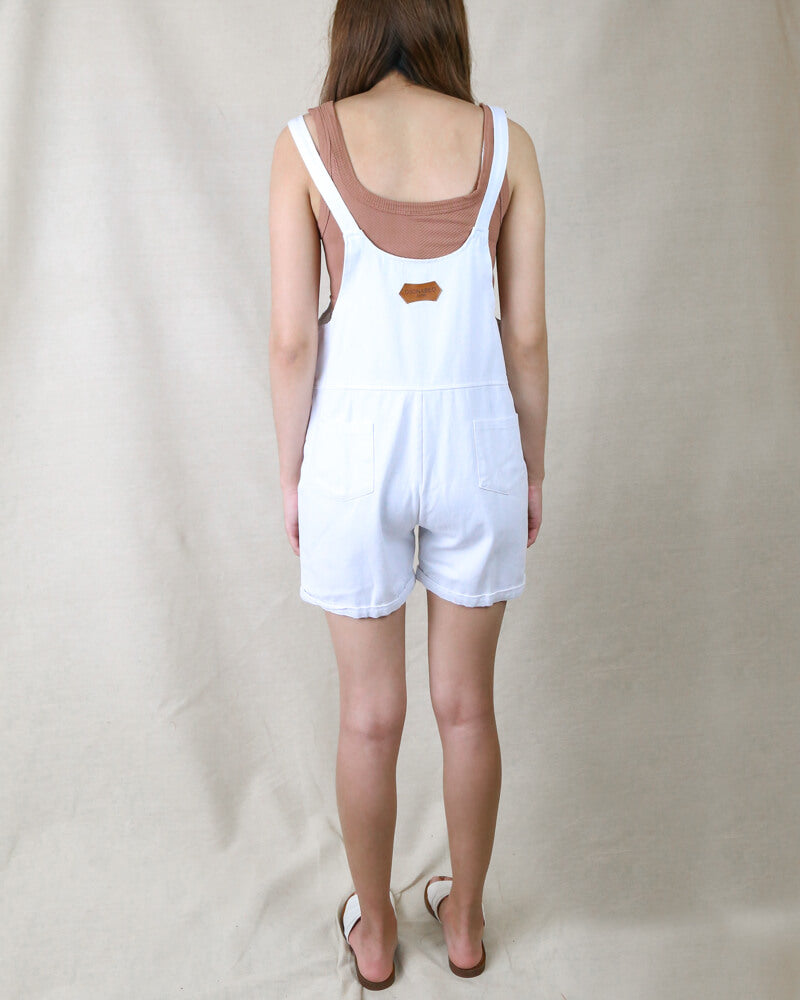 Over It Shortall Overalls in White Denim