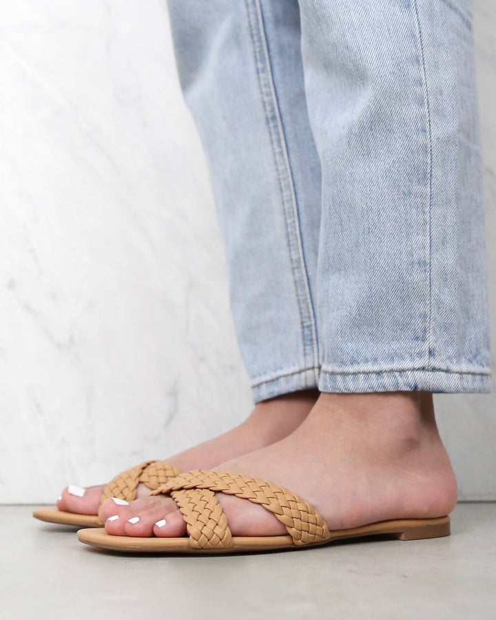 aloha - billini - woven - cross over - sandal - flats - padded footbed - slide on - gingerbread 