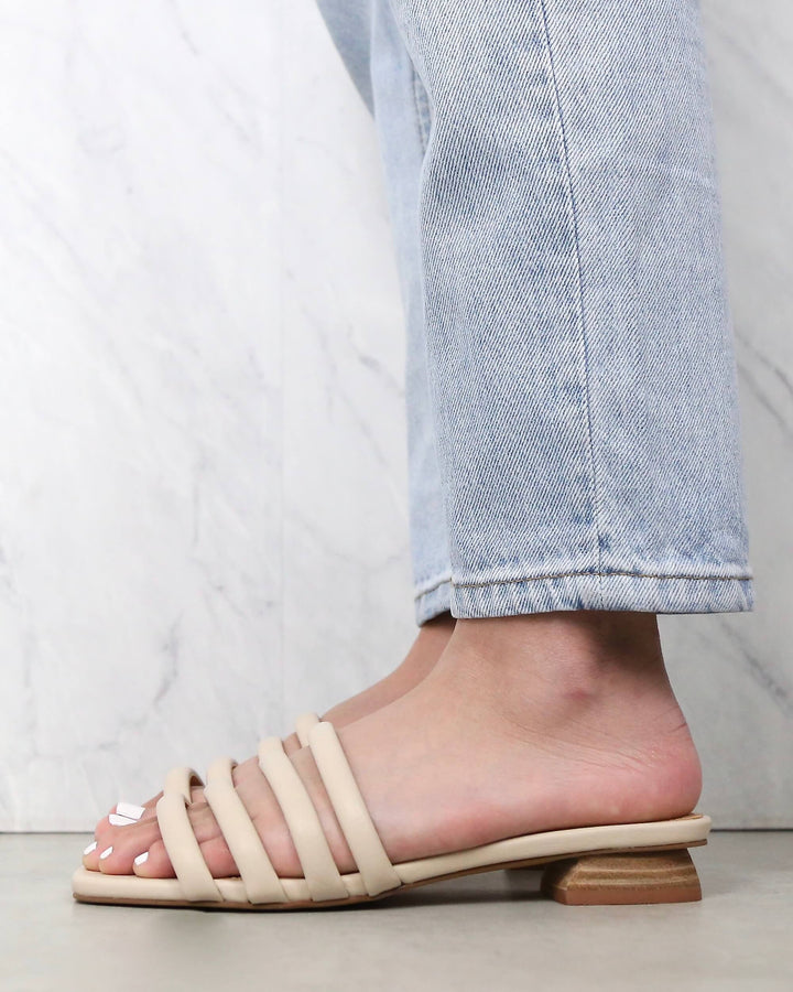 Selena Strappy Square Toe Sandals in Beige