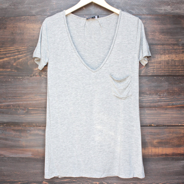 tease me oversize soft v neck tshirt in grey - shophearts - 1