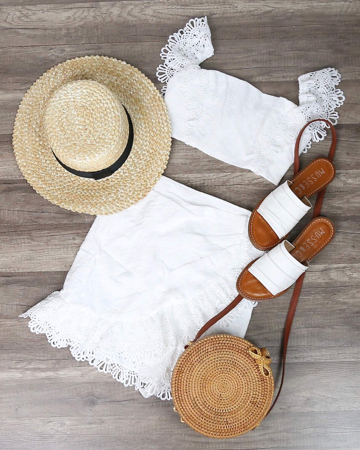 White Crochet Trim Two Piece Outfit Set