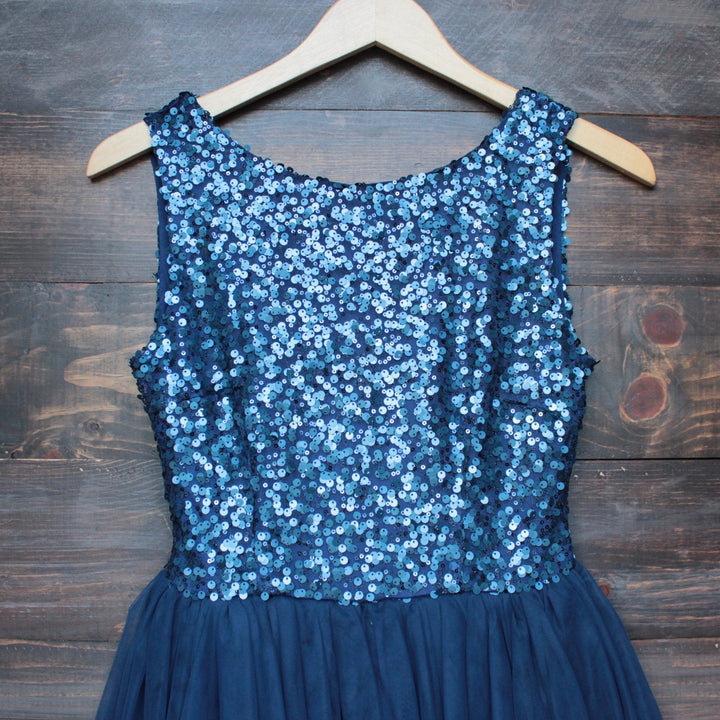 sugar plum dazzling navy sequin tulle darling party dress - shophearts - 3