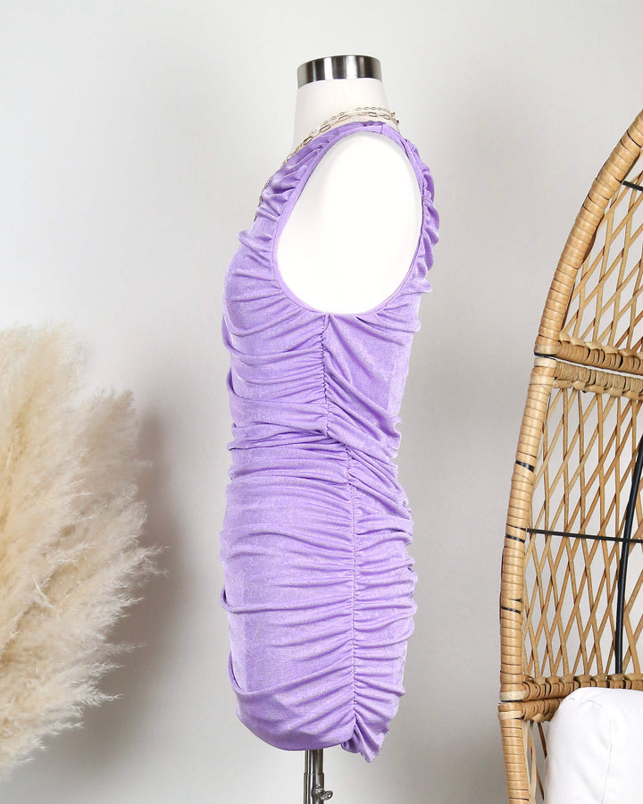 The Goddess Ruched One Shoulder Mini Dress in More Colors