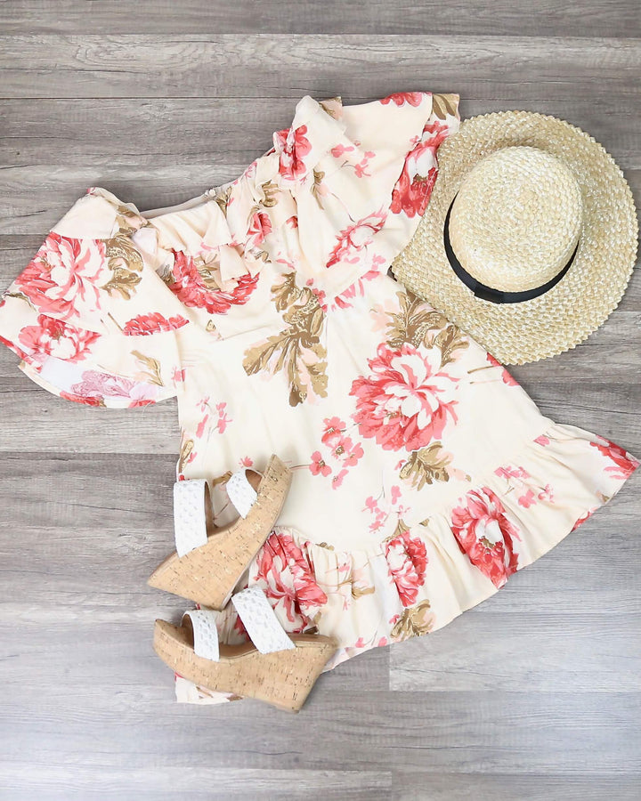 Waking Up To You Floral Halter Dress - Beige/Pink