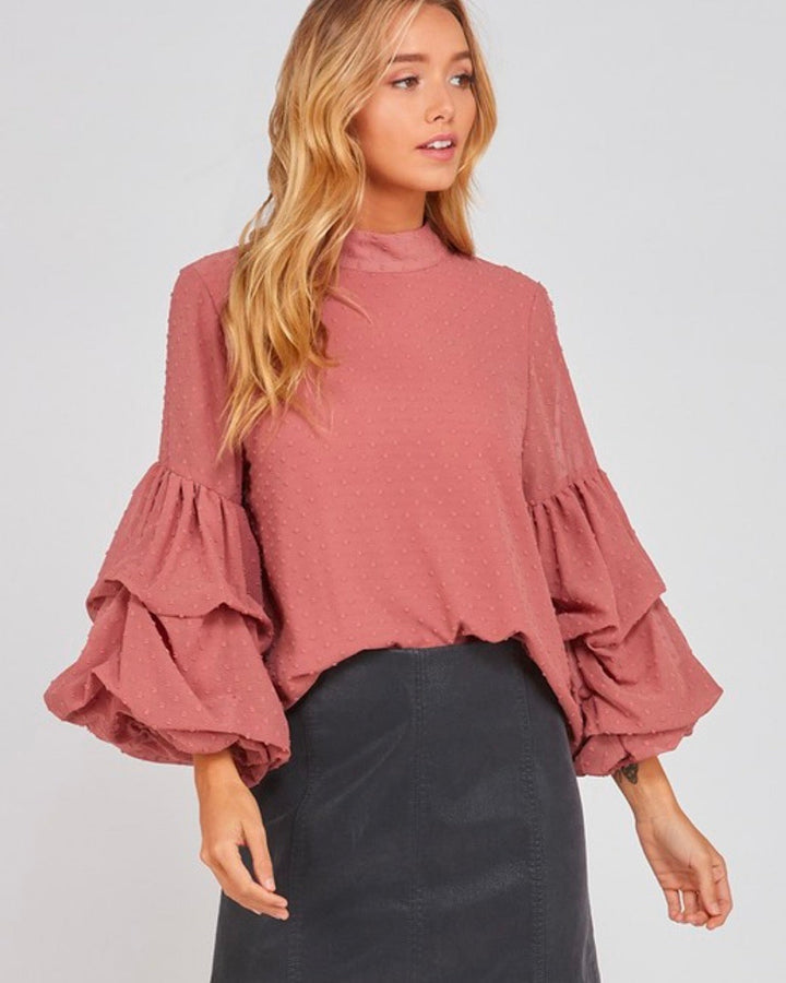 I Got News Bubble Sleeves Woven Women's Top in Dark Ginger