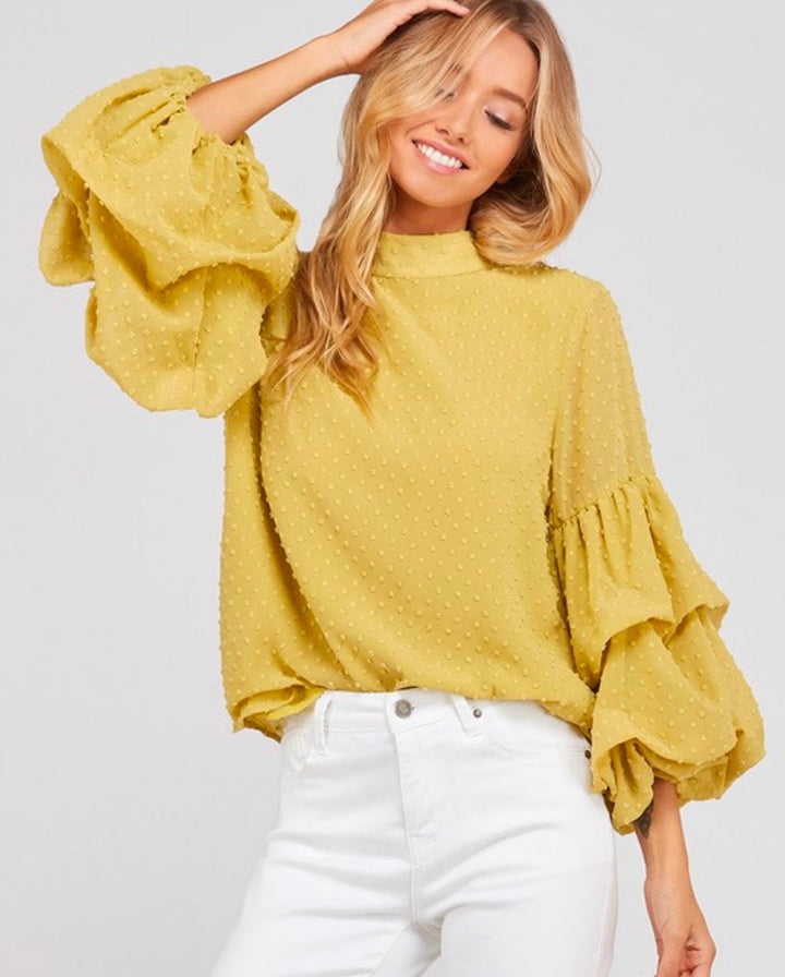 I Got News Bubble Sleeves Woven Women's Top in Mustard