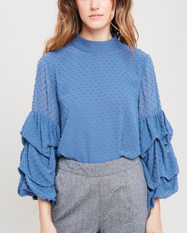 I Got News Bubble Sleeves Woven Women's Top in Velvet Blue