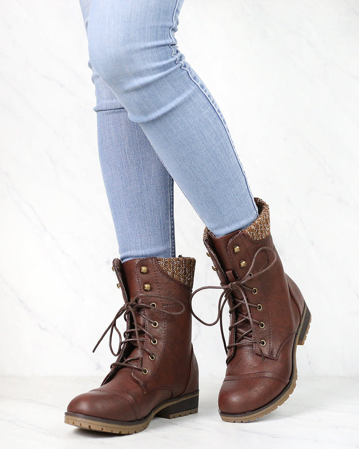 In the Woods Ankle Sweater Cuff Boots in Brown