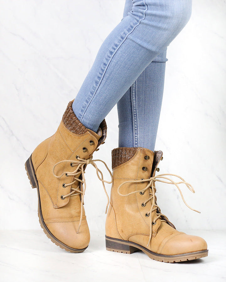 In the Woods Ankle Sweater Cuff Boots in Tan