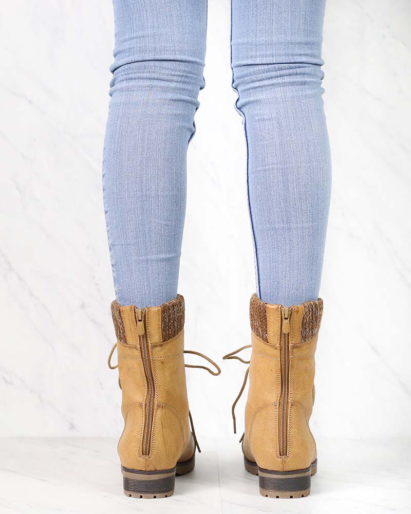 In the Woods Ankle Sweater Cuff Boots in Tan