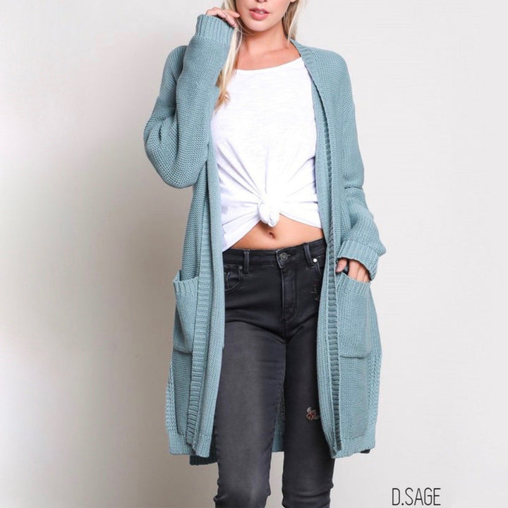 Santa Cruz Open Front Knit Cardigan in Dark Sage