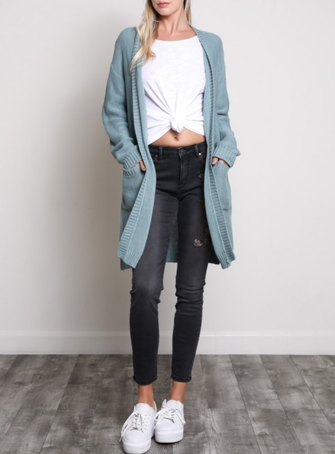 Santa Cruz Open Front Knit Cardigan in Dark Sage