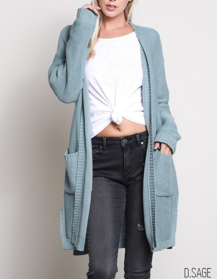 Santa Cruz Open Front Knit Cardigan in Dark Sage