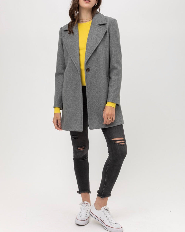 JQ Fleece Single Breasted Coat in Grey