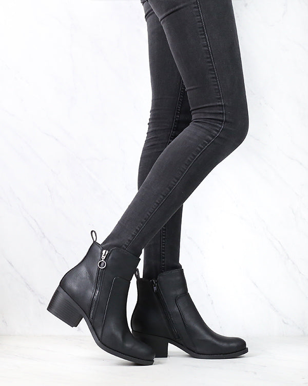 Kelly Faux Leather Zipper Ankle Booties in More Colors