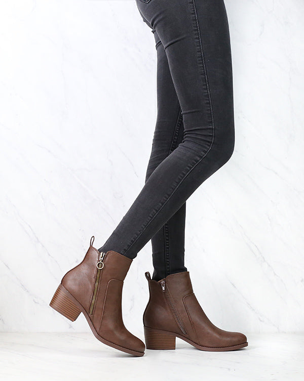 Kelly Faux Leather Zipper Ankle Booties in More Colors