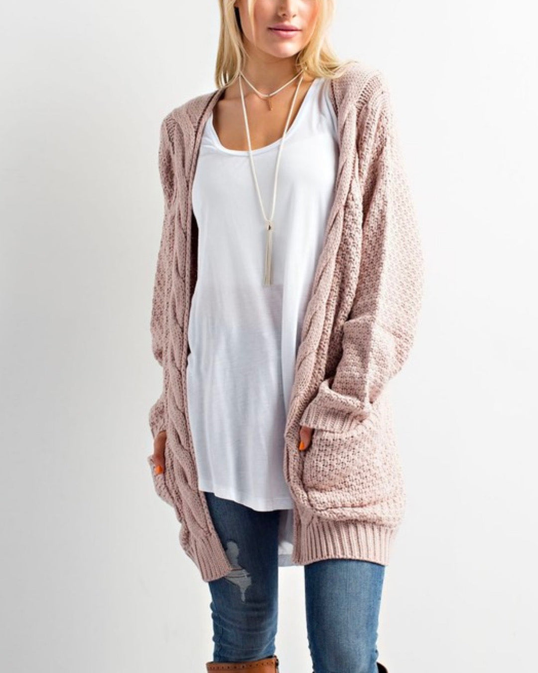 Long sleeve low gauge open knit wishlist cardigan sweater with pockets TWIG