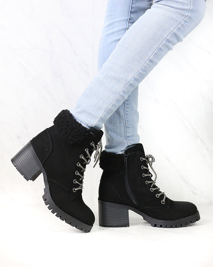 Lace-Up Sweater Cuff Ankle Booties - more colors