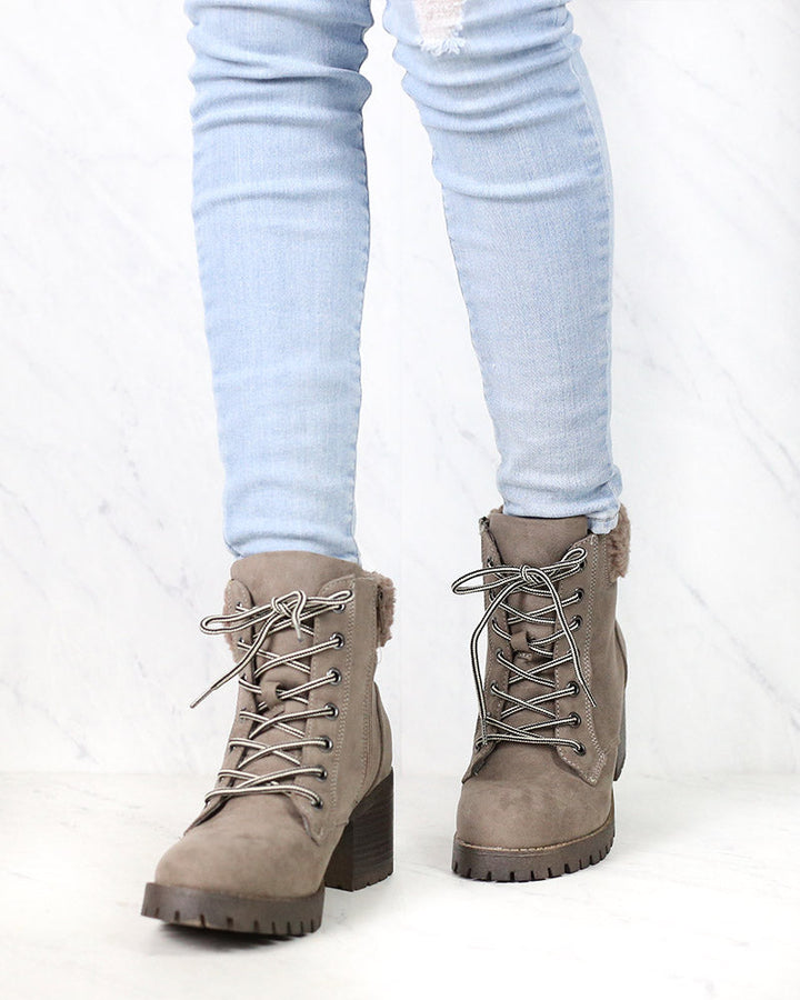 Lace-Up Sweater Cuff Ankle Booties - more colors