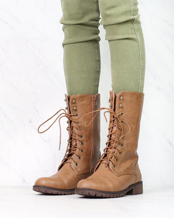 Lace Up Combat Boots in Tan