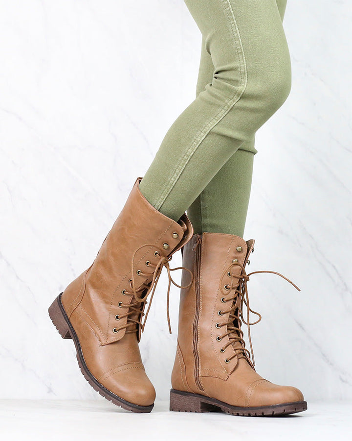 Lace Up Combat Boots in Tan